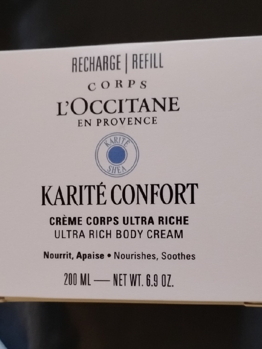 L'OCCITANE Karité Confort Body Cream - White with Blue Accent.  Refill